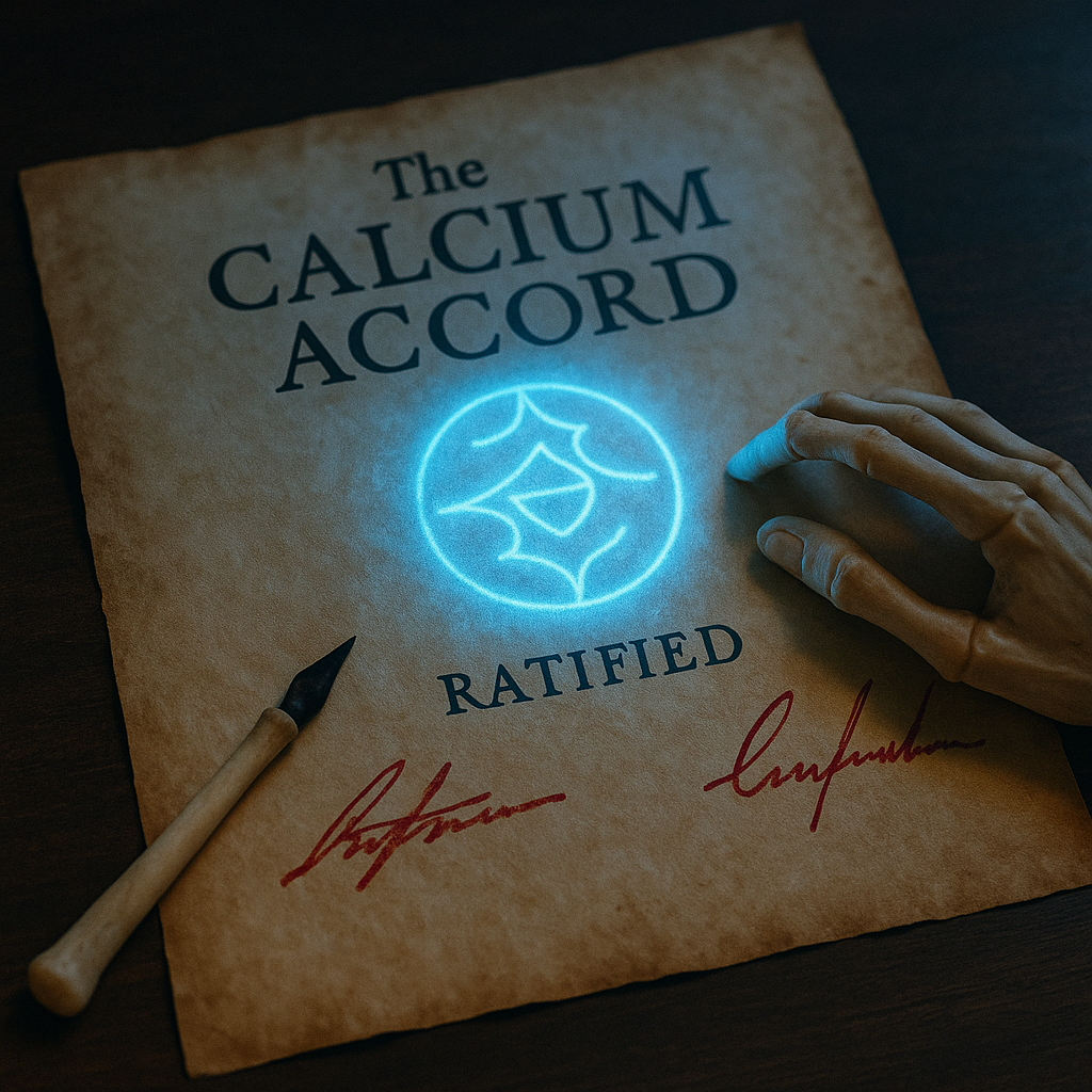 Bone-inked document with glowing sigil
